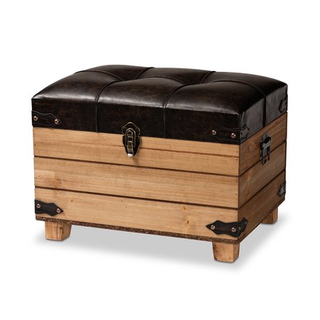 Baxton Studio Edmund Transitional Dark Brown Faux Leather Upholstered and Oak Brown Finished Wood Storage Ottoman 191-11904-ZORO